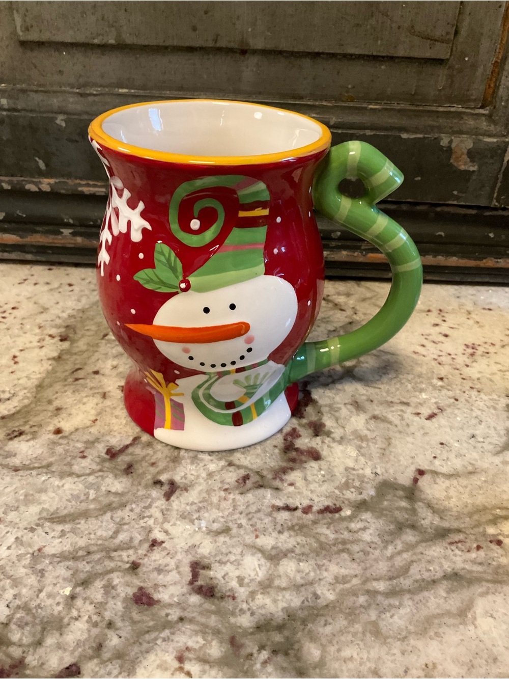 Pier 1 Red and Green Snowman Holiday Mug